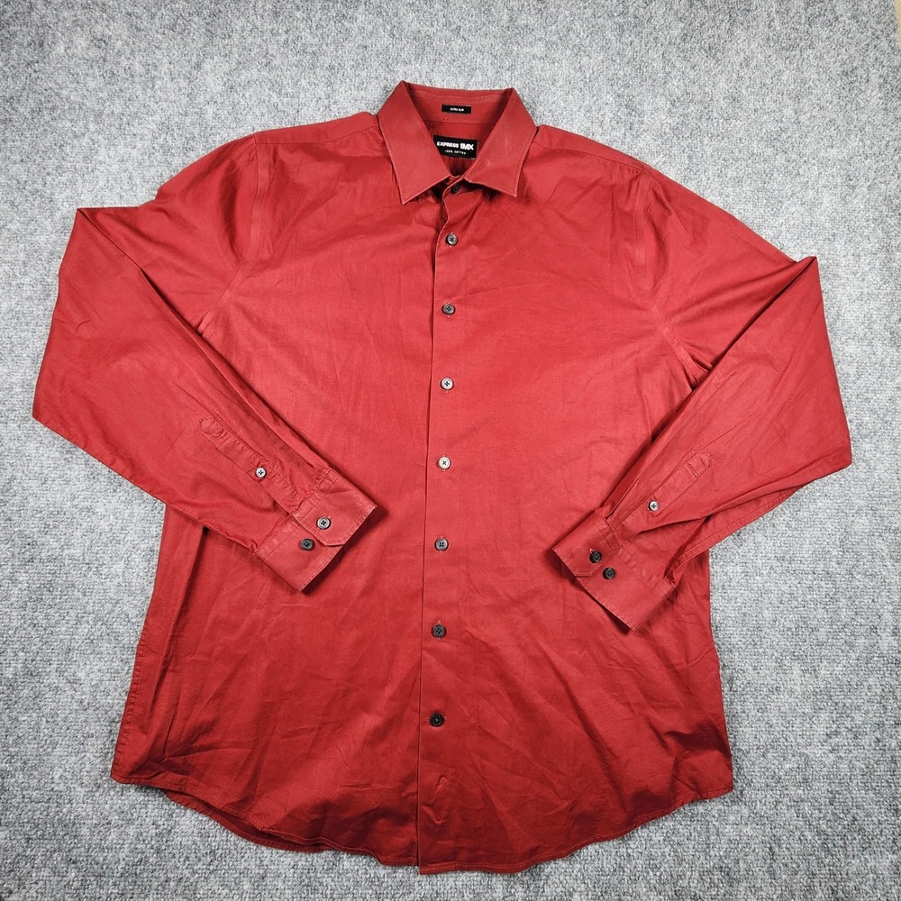 Express 1MX Mens Extra Slim Fit Button Down Shirt Red Long Sleeve Size L Cotton